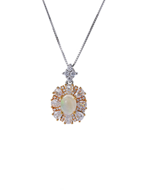 天然欧泊项链925银镶吊坠女原创设计甜美少女小清新轻奢风锁骨链