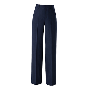 机洗免烫通勤西装裤藏蓝色垂感直筒女裤春季新款窄版阔腿裤长裤子