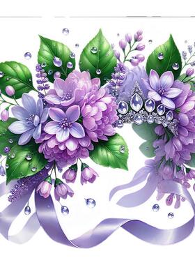 水彩紫色花环马桶冰箱墙面贴纸