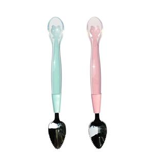 2只装儿童餐具宝宝硅胶勺子新生婴儿辅食刮泥勺软头喂养勺水果泥
