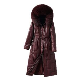 羽绒服皮衣女中长款狐狸毛领90白鸭绒春秋海宁真皮新款绵羊皮外套