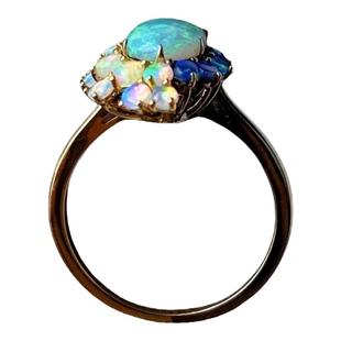 冰与戒火澳洲水晶欧泊黄金黑金戒指18K金镶嵌珠宝宝石天然女原创