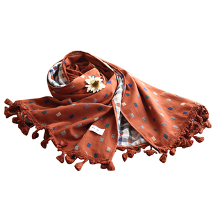 【屿梦集】多色棉质流苏披肩女2025秋季新款复古彩色小方格子围巾