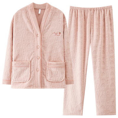 芬腾可安冬季珊瑚绒睡衣加绒加厚