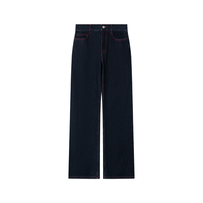 CAYLA撞色缝纫线阔腿弯刀牛仔裤