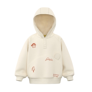 【新品】papa爬爬冬季儿童卫衣加绒保暖加厚男女童连帽休闲上衣