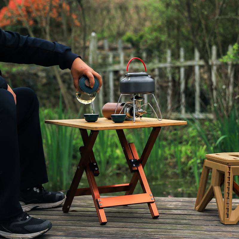 户外铝合金折叠桌菜板桌可折叠休闲桌烧烤野餐桌竹板料理桌木纹桌