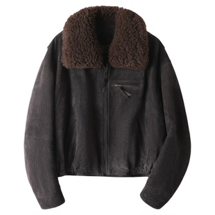 头层反绒面羊皮短款90鹅绒羽绒服脱卸羊毛领真皮保暖外套冬季皮衣