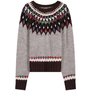 今屿花花 高级感超好看费尔岛灰色套头毛衣女秋冬2025新款外穿