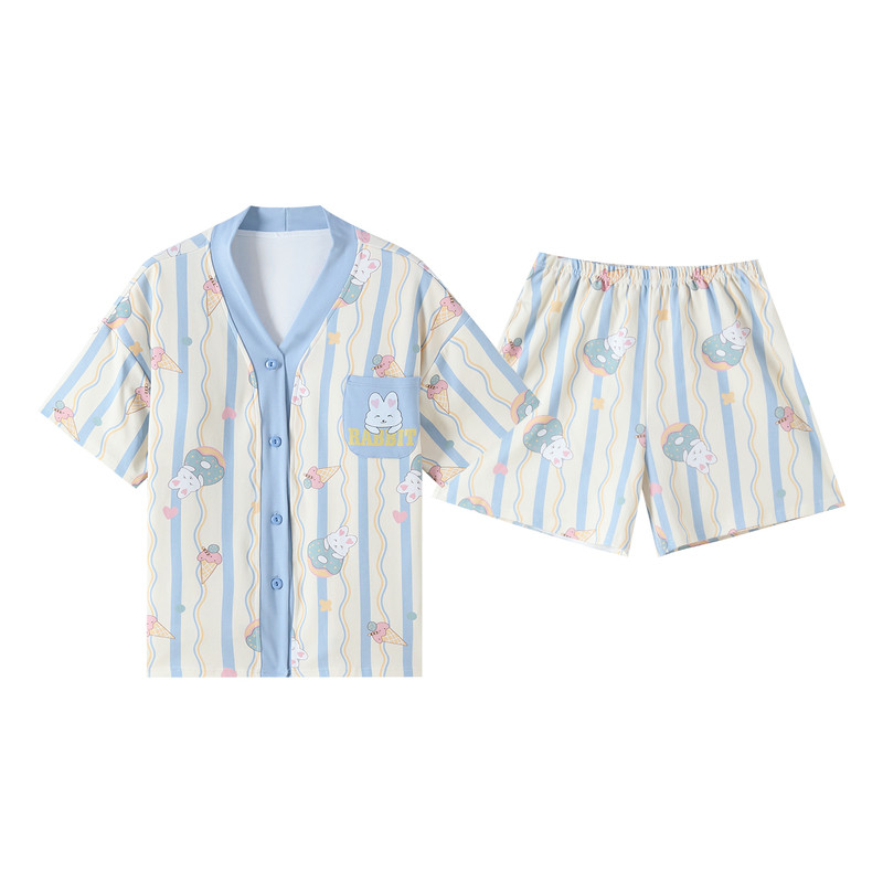 女夏季自带胸垫一体睡衣和服套装