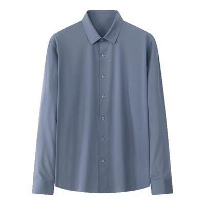 无痕凉感可机洗 持久免烫 蓝色商务衬衫男士休闲高级感上班衬衣男