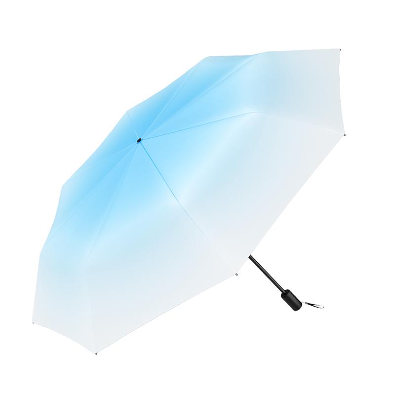 日全时三折渐变色高颜值黑胶防晒防紫外线太阳晴雨两用伞