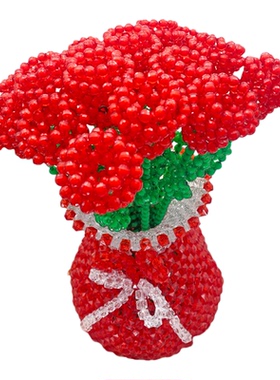 串珠玫瑰花配花瓶装饰摆件