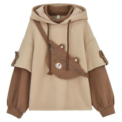 森女部落原创设计感假两件卫衣