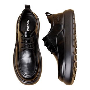 木林森休闲皮鞋男2026新款时尚百搭透气防滑厚底商务英伦风男皮鞋