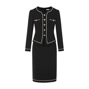 【吉娜同款】朗姿/LIME莱茵简约撞色套装式连衣裙新款收腰显瘦裙