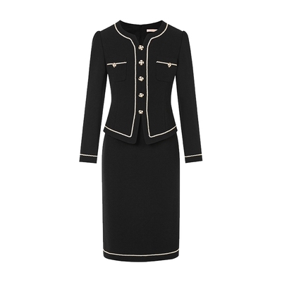 【吉娜同款】朗姿/LIME莱茵简约撞色套装式连衣裙新款收腰显瘦裙