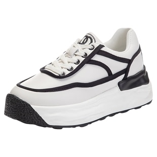 真皮厚底小白鞋女8cm内增高板鞋小个子网面透气休闲运动鞋配裙子