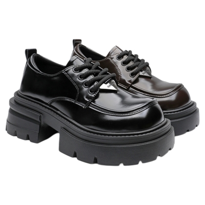 月芽儿厚底乐福鞋女2025新款春秋系带超火英伦风懒人一脚蹬小皮鞋