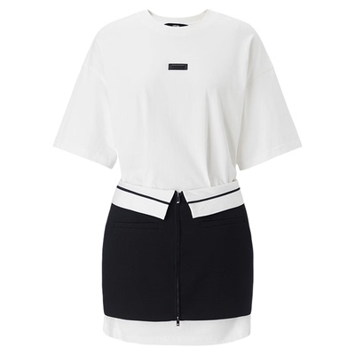 UTUH黑白撞色圆领轻奢连衣裙