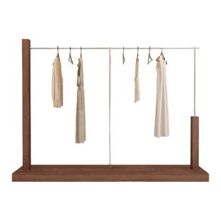 2025新款服装店不锈钢仿木纹胡桃色展示落地挂衣架网红女装陈列架