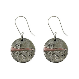 Vintage古着Antique Silver Landscape Earrings复古耳环