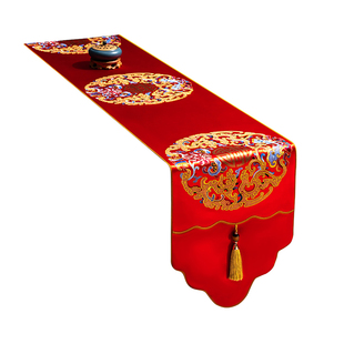 新年台布高端轻奢桌旗床旗布艺长条茶桌垫布禅意茶旗新中式茶几布