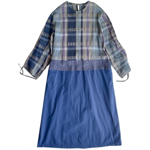 HIGHLIGHT加分“RE”神保町 真丝格+棉+亚麻棉 三色拼接连衣裙