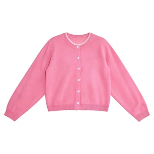 Basic House/百家好粉色羊毛针织开衫女2026春季新款气质软糯毛衣