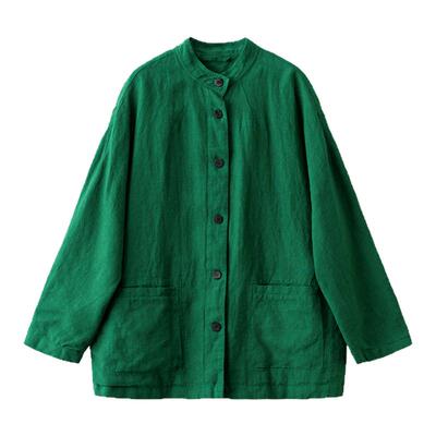 梭家｜慢叙｜松弛感绿色亚麻长袖衬衫春夏女新款宽松百搭上衣