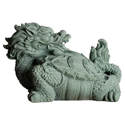 中式招财龙龟鱼缸沉底造景装饰品创意青砂石书房桌面瑞兽玄武摆件
