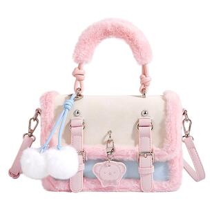 米菲毛绒手提包2025秋冬新款包包高级感美拉德小方包单肩斜挎包女