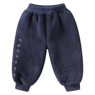 右欧男童加绒运动裤女童卫裤秋冬新款童装字母时髦儿童保暖长裤子