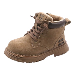 儿童真皮马丁靴棉靴冬季加绒保暖男童皮靴防滑女童时装学生鞋童鞋