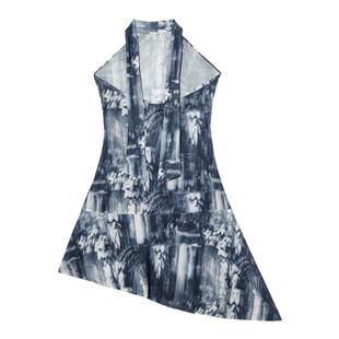 Boamarket 水墨印花挂脖露肩连衣裙女装夏季新款性感辣妹露背裙子