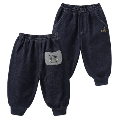 咔咔熊猫宝宝加绒牛仔裤秋冬儿童加厚冬装长裤男童休闲保暖裤子潮
