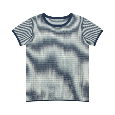 THESOONG/经典条纹T 羊毛坑条肌理撞色机织立体T恤上衣HWTX8493