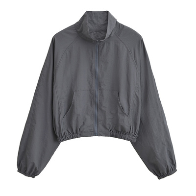 复古街头立领长袖外套开衫夹克女