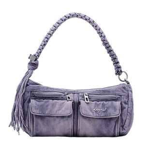 Desigual牛仔多口袋流苏编绳双肩带女式单肩包