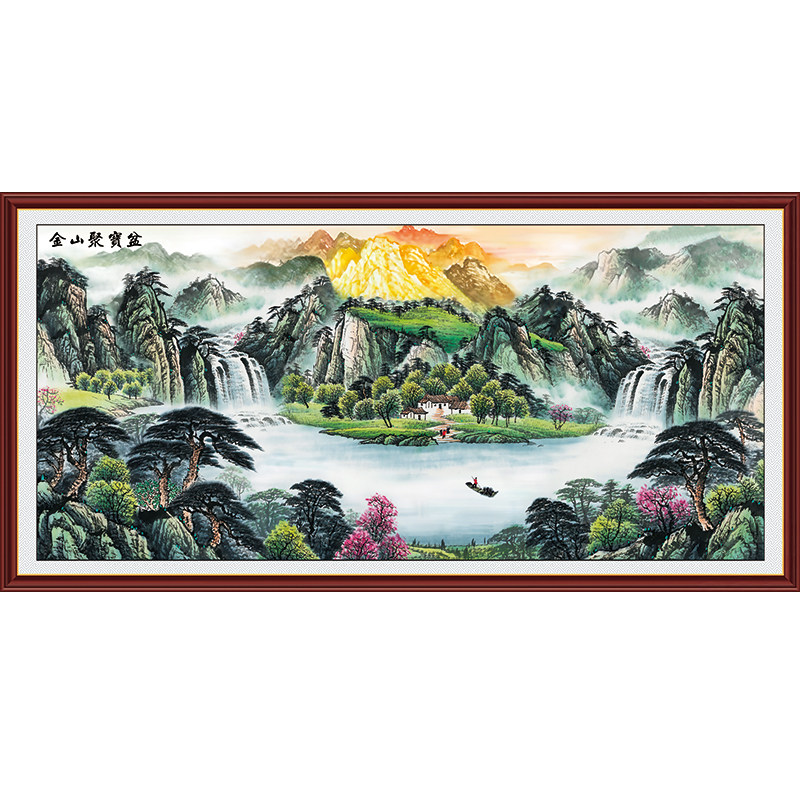 聚宝盆山水画办公室风水国画贴画
