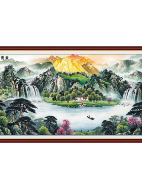 聚宝盆山水画办公室风水国画贴画