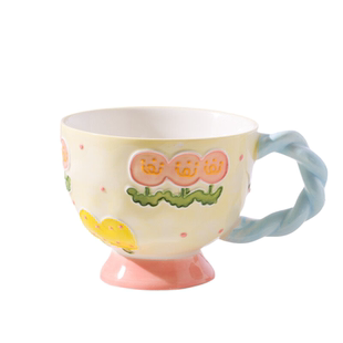 高颜值陶瓷燕麦片手柄早餐碗立体手绘浮雕生日礼物可爱熊猫水杯子