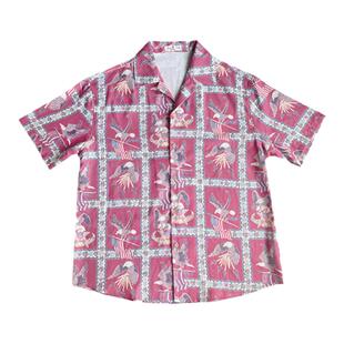 出差夏威夷23ss原创美式老鹰复古短袖衬衫印花衬衫夏季街头花衬衫