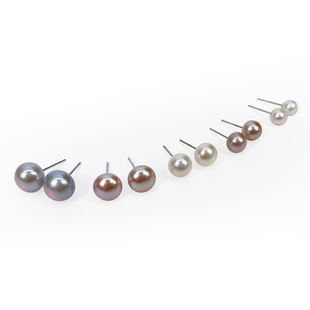 《一周耳钉》5对不重样天然紫色灰色粉色半圆馒头真珍珠耳钉纯银