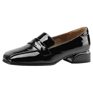 星期六高跟乐福鞋女款2026新款春季英伦风小皮鞋黑色方头通勤单鞋