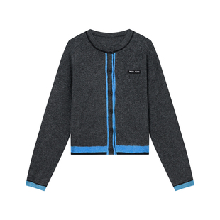 Jamor加墨时尚拼色撞色圆领针织衫上衣开衫毛衣2025秋冬新款气质