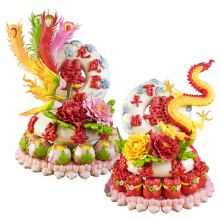 盖盖花饽饽结婚喜馒头结婚用的山东喜事花馍馍喜饽饽龙凤呈祥蛋糕