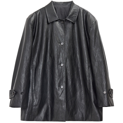 MOORING泊 蛋白皮翻领外套 后开衩可调节袖口宽松廓形上衣