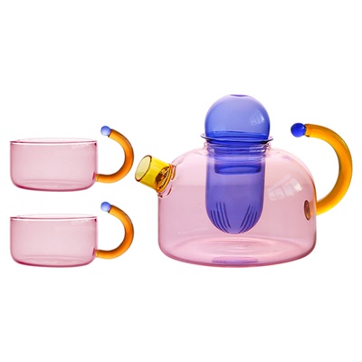 美国创意撞色冷水壶耐高温玻璃茶水分离过滤小泡茶壶家用电陶炉围