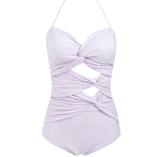 泳衣女比基尼2026年新款扭结挂脖小胸性感露背镂空紫色泡温泉海边